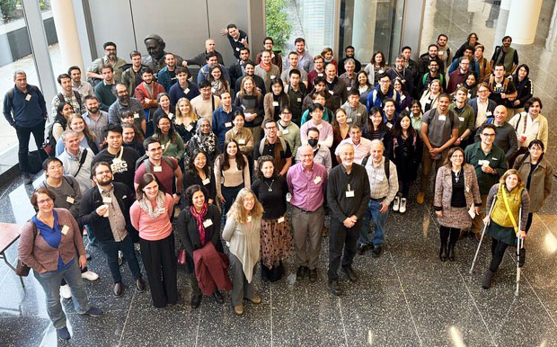 Attendees gather for a group photo during the kickoff workshop for the NSF-Simons National Institute for Theory and Mathematics in Biology (NITMB), which took place in November 2023 at Northwestern University. Photo courtesy of NITMB.