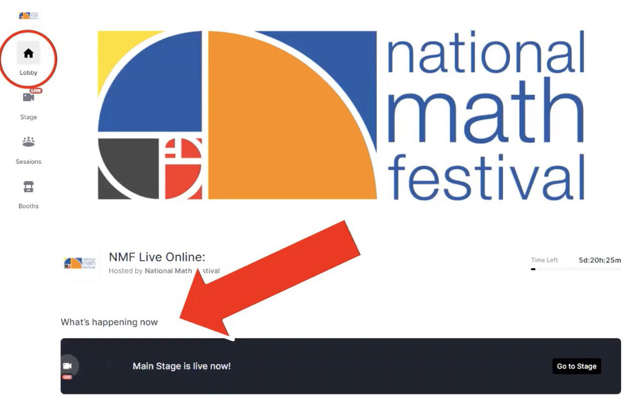 <strong>Figure 1.</strong> Attendees at the virtual National Math Festival (NMF), which took place in April 2021, entered via the Hopin Lobby.