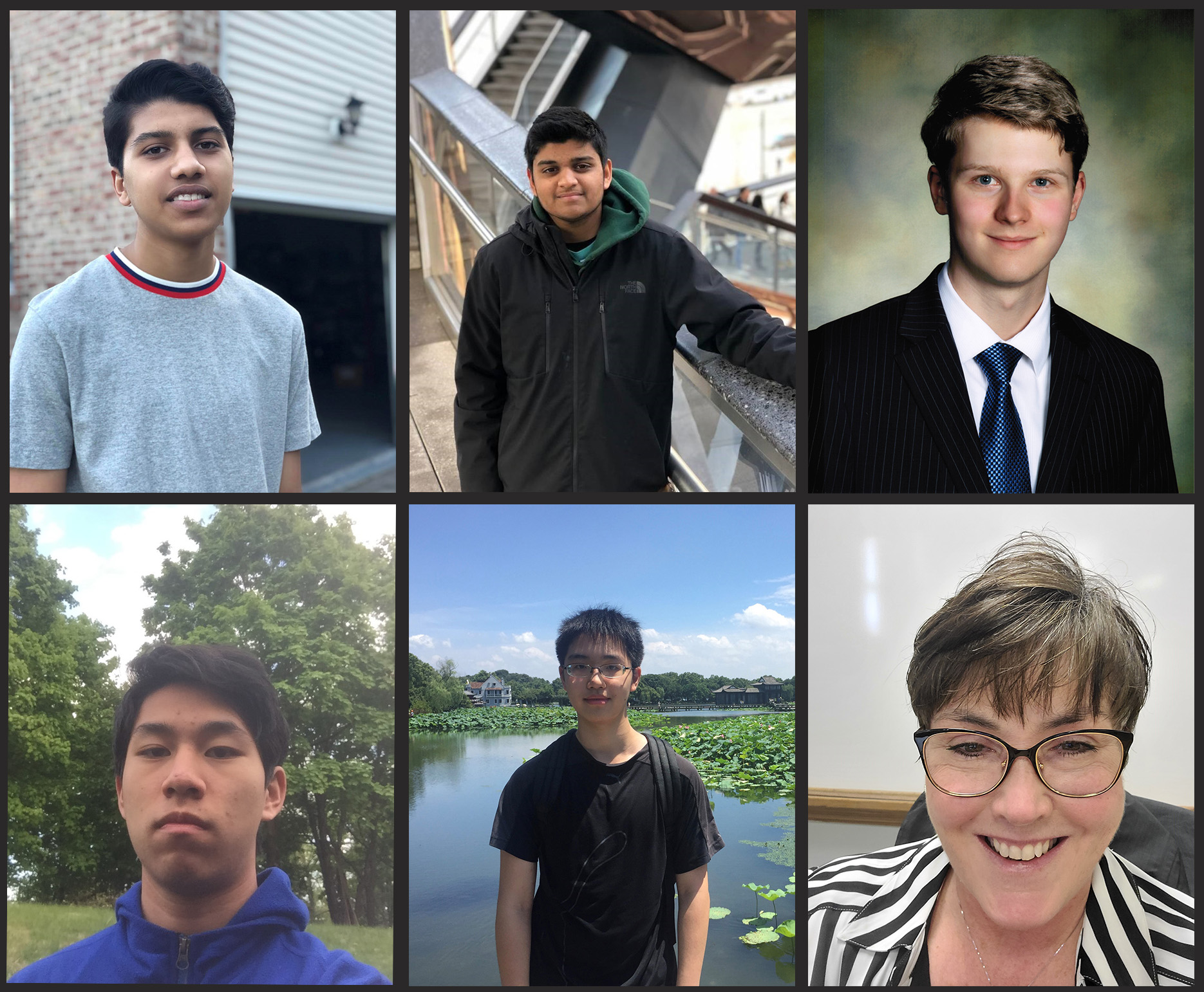 The Livingston High School team from Livingston, NJ, took home the top prize of $22,500 for their mathematical models of internet connectivity in the 2021 MathWorks Math Modeling (M3) Challenge. Top row, left to right: Aditya Desai, Sidhant Srivastava, and Leo Stepanewk. Bottom row, left to right: Edward Wang, Charles Yu, and coach Cheryl Coursen.