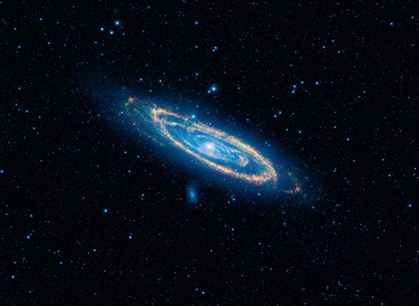 The Andromeda Galaxy, the first of many galaxies analyzed by Vera Rubin. Image courtesy of NASA/JPL-Caltech/UCLA.