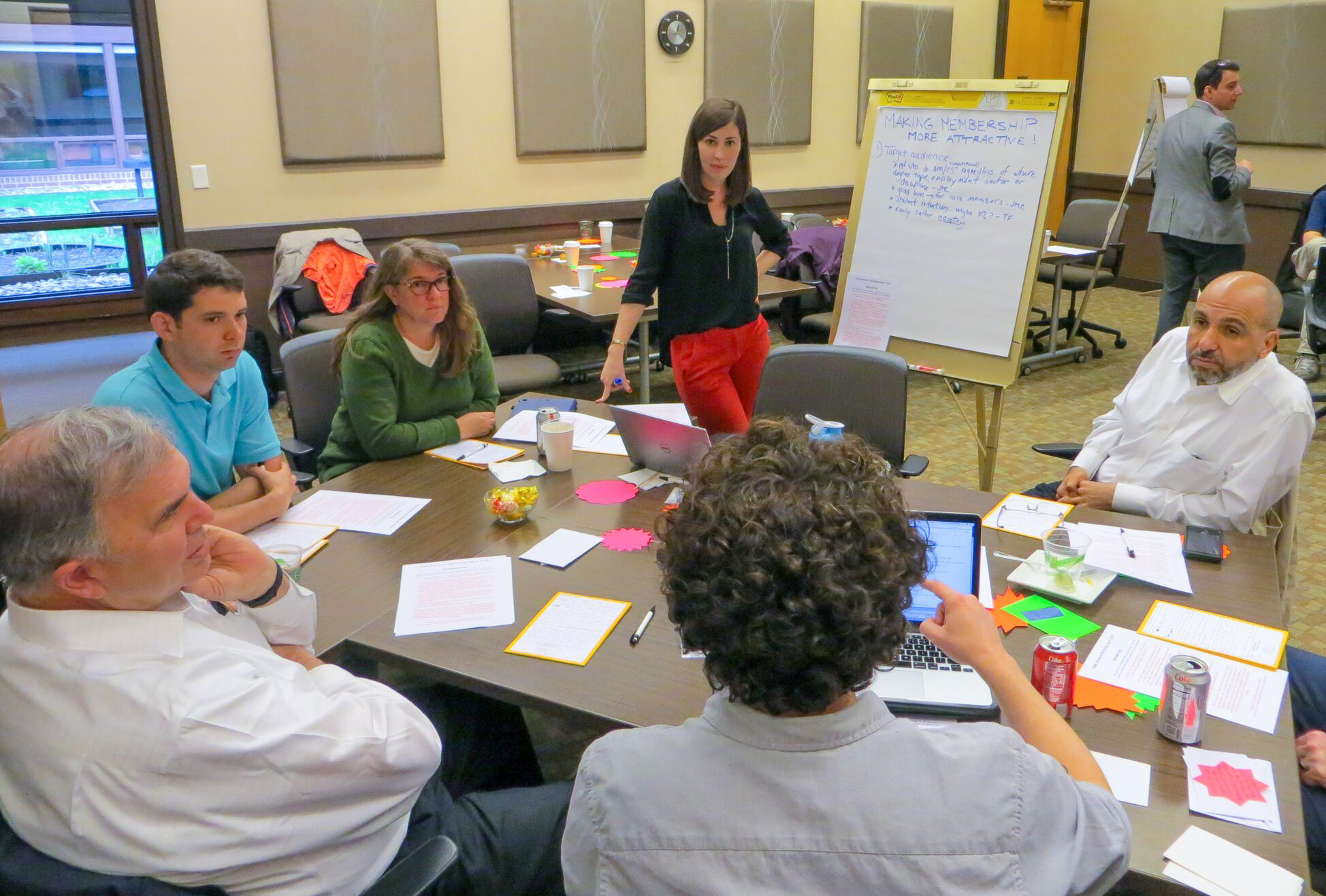 Members of the SIAM community gather in a breakaway group to discuss membership opportunities during ADVANCE, a recent strategic planning workshop that yielded various ideas about future directions for SIAM. Photo credit: Dennis Sherwood.