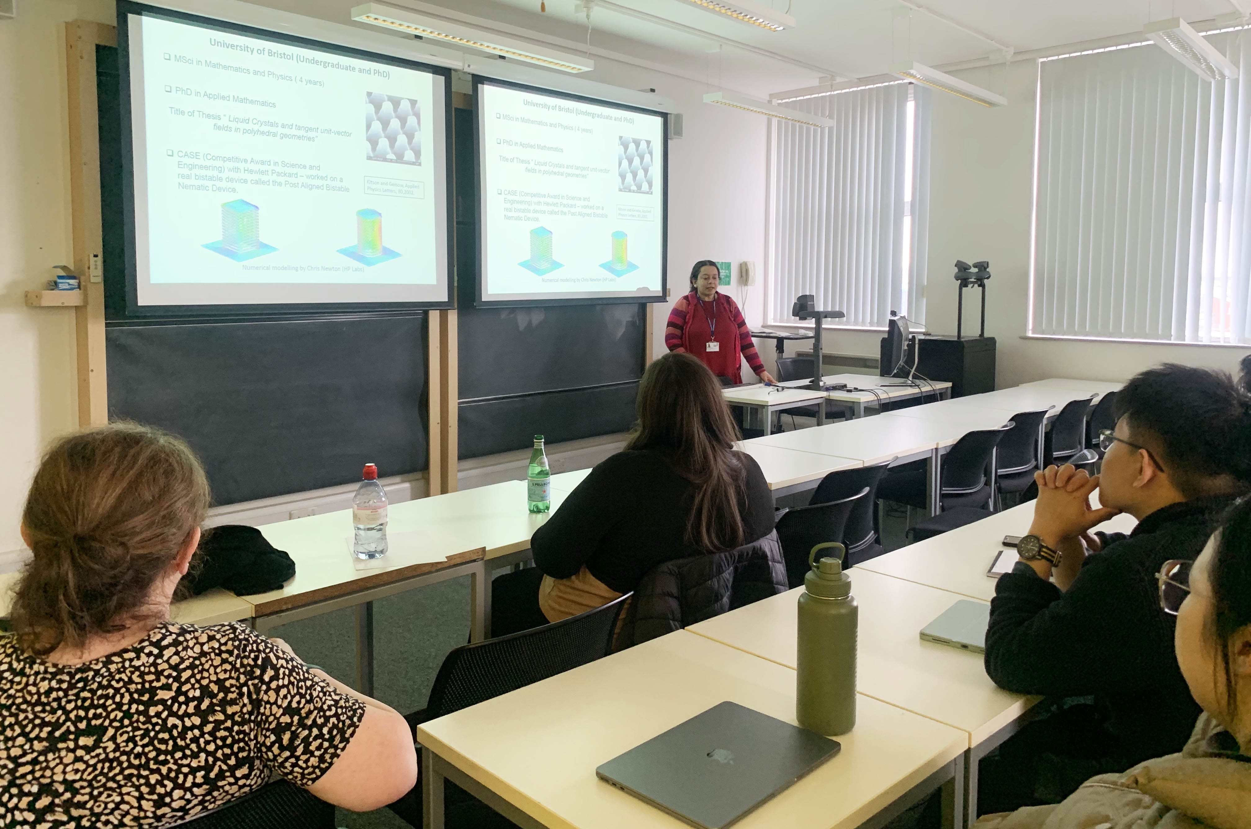 Apala Majumdar discussed her career motivations and overviewed her research with liquid crystals during the University of Strathclyde SIAM-IMA Student Chapter’s event to mark the International Day of Women and Girls in Science, which took place in February 2023. Photo courtesy of Sophie McLauchlan.