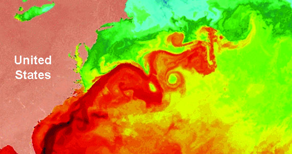 <strong>Figure 1.</strong> Satellite photo of the Gulf Stream. Image courtesy of NASA.