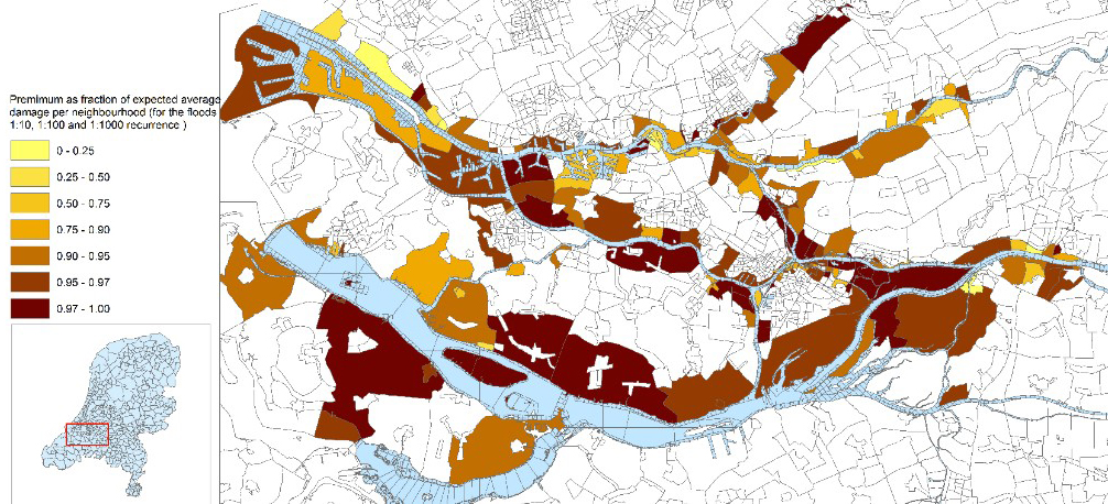 &lt;strong&gt;Figure 1.&lt;/strong&gt; Geographical distribution of robust premiums as percentage of the 100-year flood damages. Figure courtesy of [6].