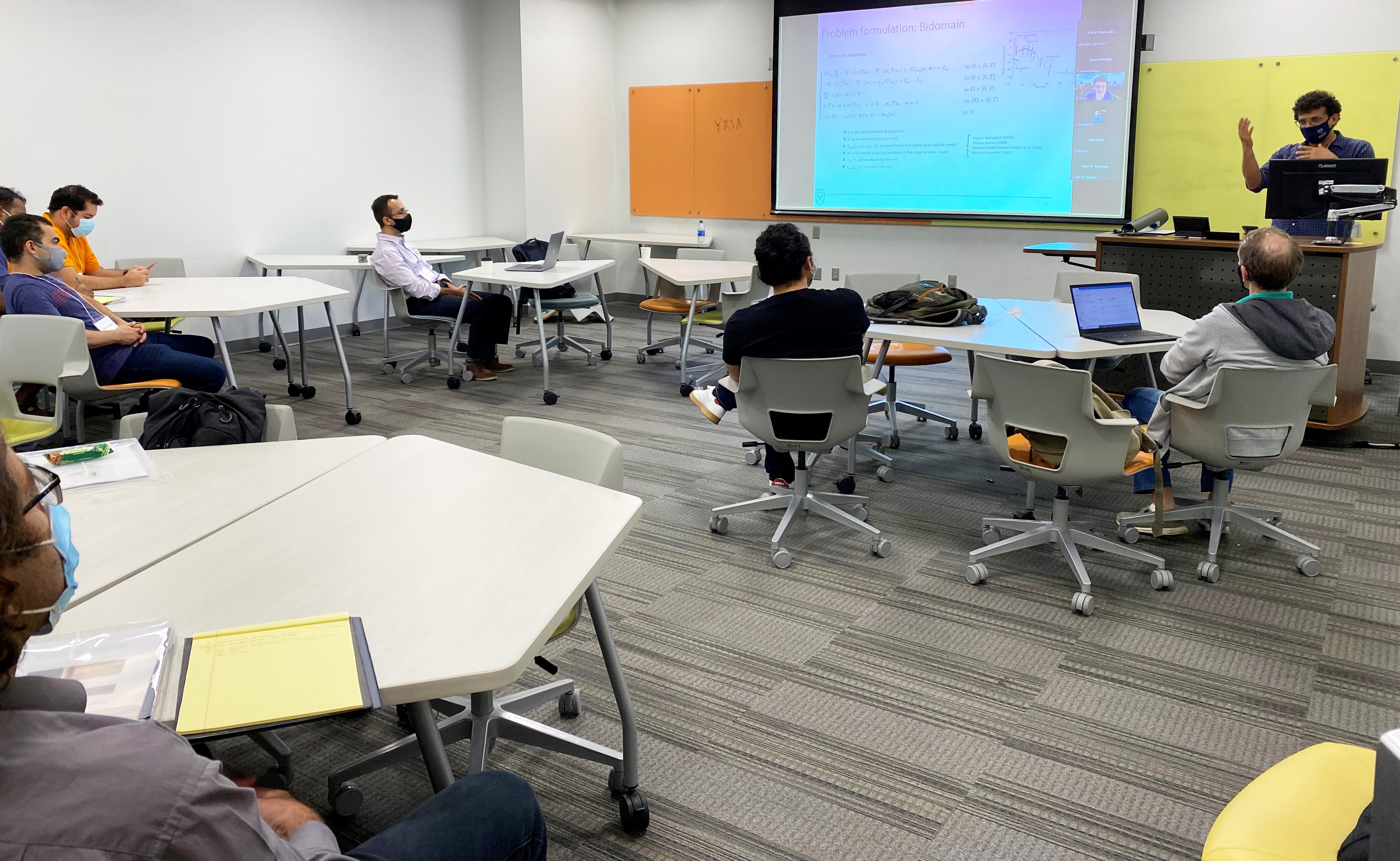 Alessandro Veneziani of Emory University delivers a presentation on model reduction in cardiovascular mathematics during the 44th SIAM Southeastern Atlantic Section (SEAS) Conference, which took place in September 2021. Photo courtesy of Yanzhao Cao.