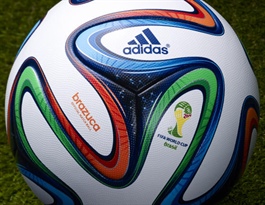 <strong>Figure 3.</strong> Brazuca, the official ball of the 2014 World Cup match, which begins June 14 in Brazil. Reacting to complaints from 2010 players, Brazuca designers set out to reduce, without completely eliminating, the Jabulani's "knuckling effect."