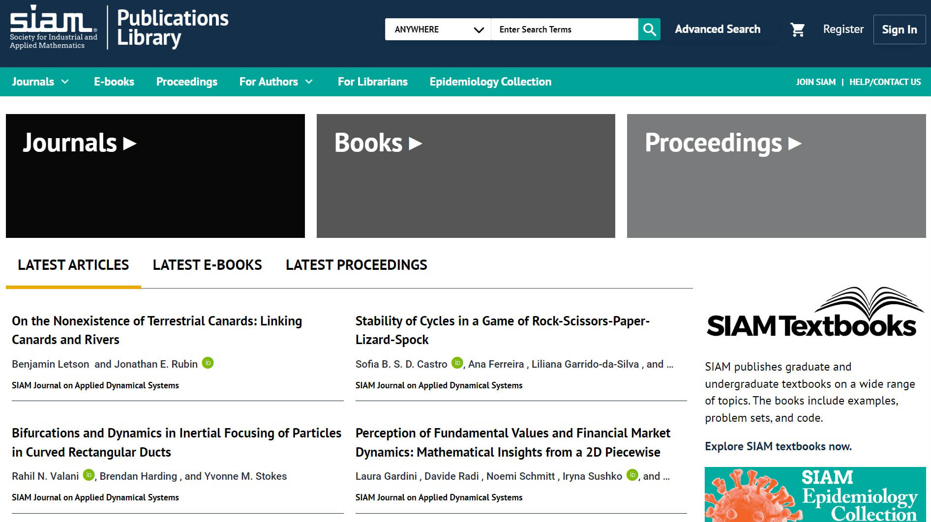 &lt;strong&gt;Figure 1.&lt;/strong&gt; The upgraded SIAM Publications Library is available at &lt;a href=&quot;https://epubs.siam.org&quot; rel=&quot;noopener noreferrer&quot; target=&quot;_blank&quot;&gt;https://epubs.siam.org&lt;/a&gt;.