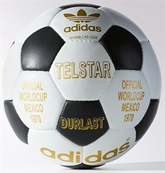 <strong>Figure 1. </strong>Telstar (Mexico, 1970) was the first official World Cup ball and the first to be based on a truncated icosahedron, or buckyball.