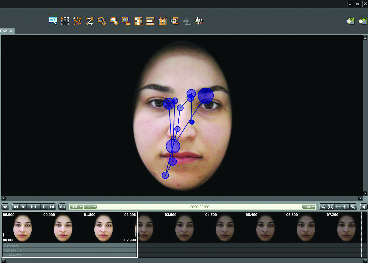 &lt;strong&gt;Figure 1.&lt;/strong&gt; Researchers can use network analysis to differentiate visual exploration in children with autism spectrum disorder from that in neuro-typical individuals. Photographs of faces on a screen are integrated into an eye-tracking system that interprets and identifies areas of interest on which participants focus their gaze. Figure courtesy of Negar Sammaknejad.