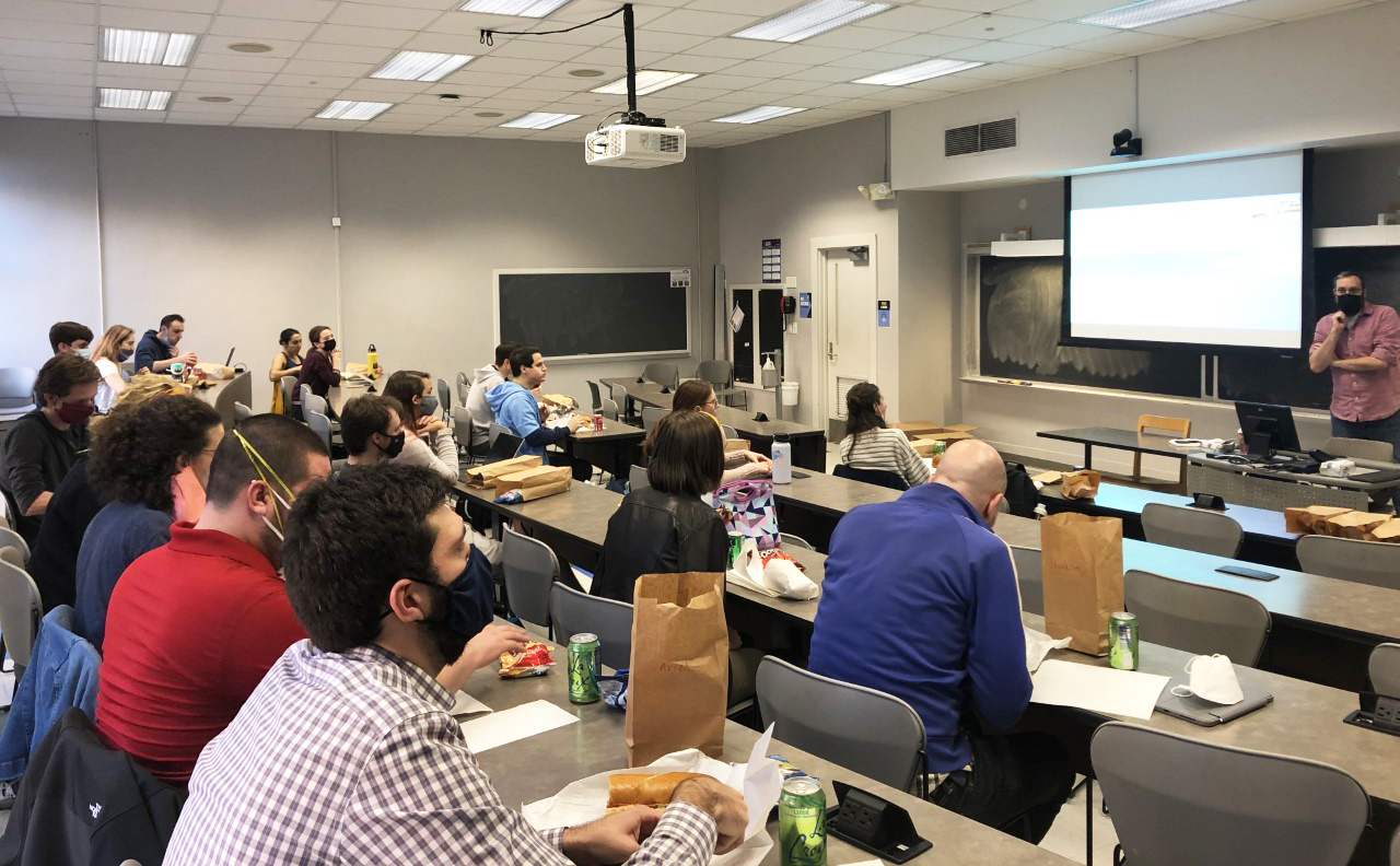 During the University of North Carolina (UNC) Math Alumni Career Panel Series—hosted by the UNC Chapel Hill SIAM Student Chapter—a diverse group of successful graduates in teaching positions, postdoctoral appointments, and industry jobs described their experiences and career-related decisions during graduate school. Figure courtesy of Katherine Daftari.