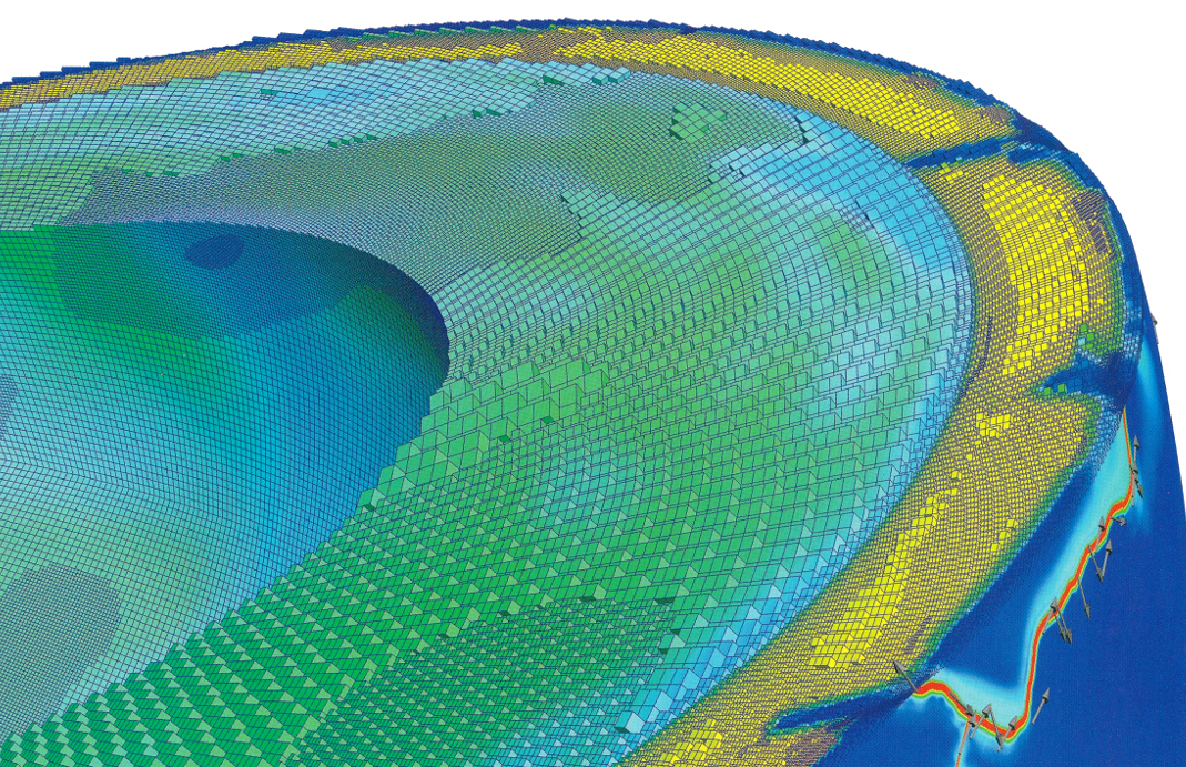 &lt;strong&gt;Figure 4.&lt;/strong&gt; A p4est mesh for Earth’s mantle. Adaptivity is crucial to resolve tectonic plate boundaries at one-kilometer resolution; this keeps the elements coarser elsewhere for a total leaf count of only a few 100 million. Figure courtesy of [6].