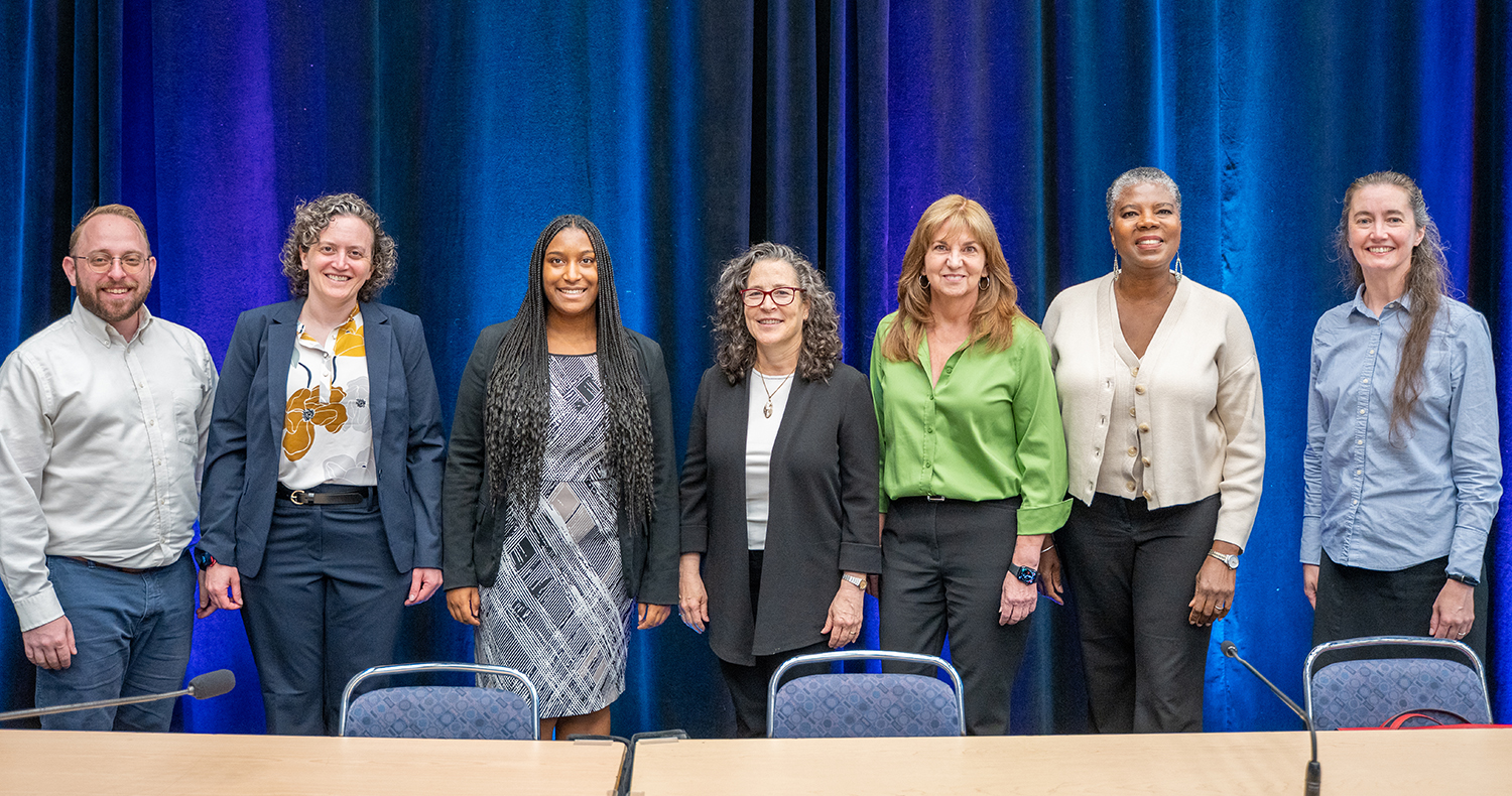 A special session at the Third Joint SIAM/CAIMS Annual Meetings—which were held in Montréal, Québec, Canada, this summer—addressed the current climate for science policy and detailed opportunities for community involvement. From left to right: presenters and organizers Jonas Actor of Sandia National Laboratories, Miriam Quintal and Kiana Newman of Lewis-Burke Associates LLC, Rachel Levy of North Carolina State University, Sharon Crook of Arizona State University, SIAM Chief Executive Officer Suzanne Weekes, and Emily Evans of Brigham Young University. SIAM photo.