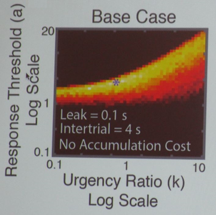 Holme's <em>in silico</em> test (representative of a real-life experiment) quantified reward rate as a function of decision parameters and consistently yielded no distinct optimality for reward rate.