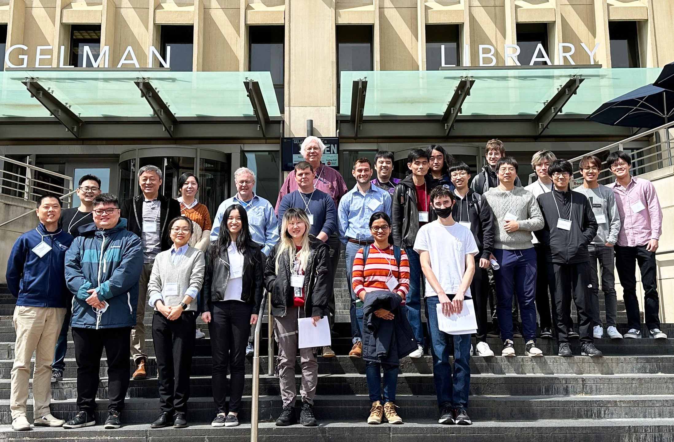 Attendees of the George Washington University (GW) SIAM Student Chapter’s Spring 2023 Conference on Applied Mathematics, which took place on April 8, pose together on the GW campus. Photo courtesy of Conglong Xu.