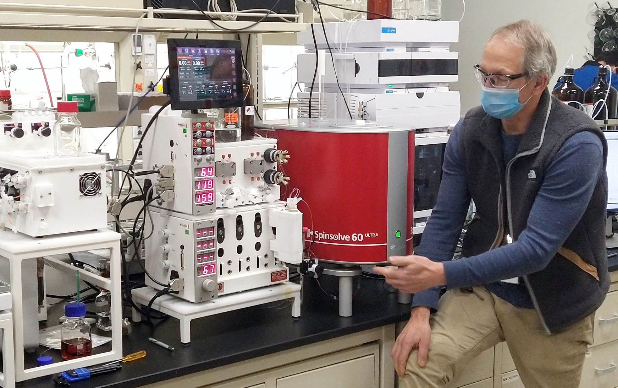 &lt;strong&gt;Figure 1.&lt;/strong&gt; A continuous flow reactor at Argonne National Laboratory’s Materials Engineering Research Facility uses the optimization solver ParMOO to perform autonomous discovery [2]. Photo courtesy of Stefan Wild.