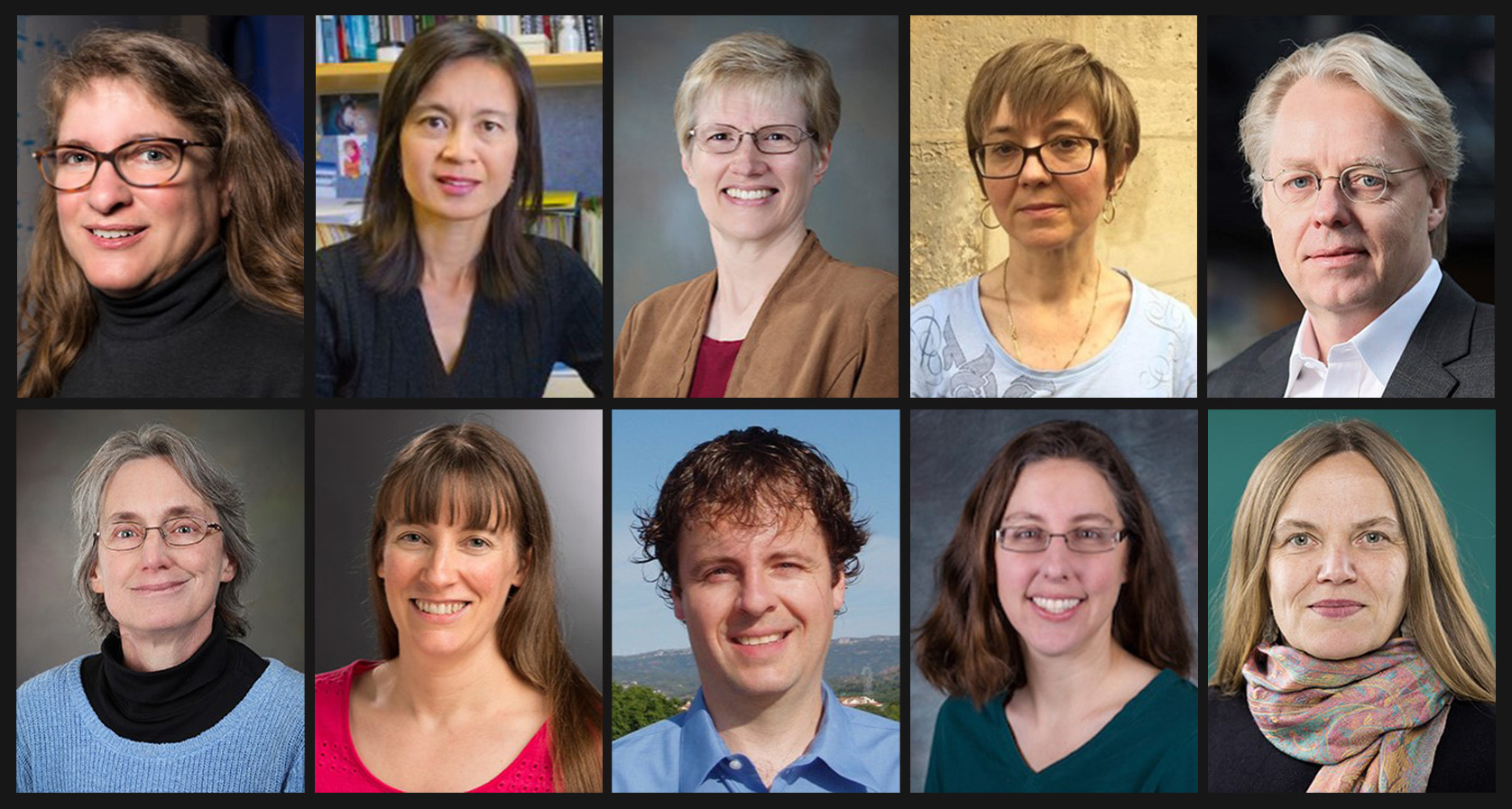 The newly elected leadership of SIAM. Top row, left to right: President-Elect Carol Woodward (Lawrence Livermore National Laboratory), Vice President-at-Large Xiaoye Sherry Li (Lawrence Berkeley National Laboratory), Secretary Karen Devine (Sandia National Laboratories, retired), and SIAM Board of Trustees members Liliana Borcea (University of Michigan) and Jan S. Hesthaven (École Polytechnique Fédérale de Lausanne). Bottom row, left to right: SIAM Board of Trustees member Cynthia Phillips (Sandia National Laboratories) and SIAM Council members Elizabeth Cherry (Georgia Institute of Technology), Hans De Sterck (University of Waterloo), Judith Hill (Lawrence Livermore National Laboratory), and Andrea Walther (Humboldt-Universität zu Berlin). Photos courtesy of the elected individuals.