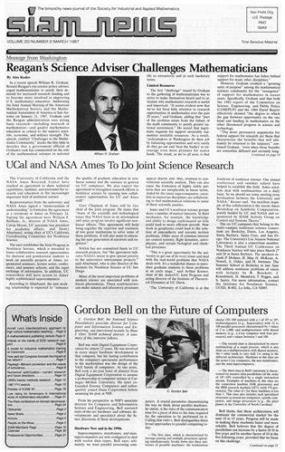 Gail Corbett’s first issue of <em>SIAM News</em> from March 1987, when she began as associate editor of the membership’s newsjournal.
