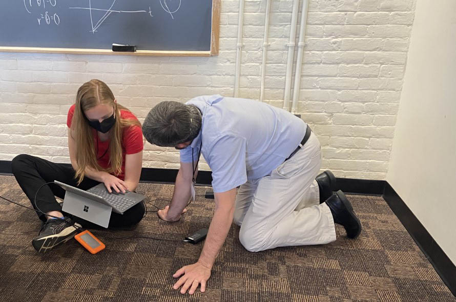 During the 38th Annual Mathematical Problems in Industry (MPI) Workshop, which took place at Worcester Polytechnic Institute in June 2022, graduate student Katherine Johnston of the University of Washington (left) worked with Derek Kane to address real-world research and design problems that were posed by industrial representatives. Participation in industry/academic collaborations like MPI significantly improve one’s chances of being noticed by a prospective employer. Photo courtesy of David Edwards.