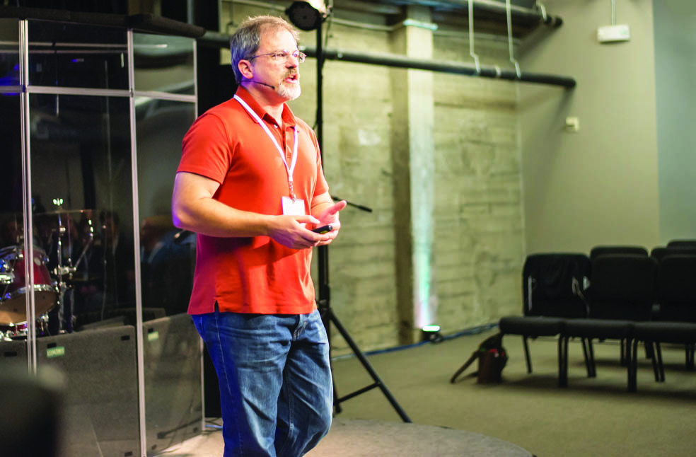 John Cook delivers a presentation that introduces Bayesian statistics at KeenCon 2014, a software developer conference that took place in San Francisco, Calif., in September 2014. Photo courtesy of KeenCon 2014.